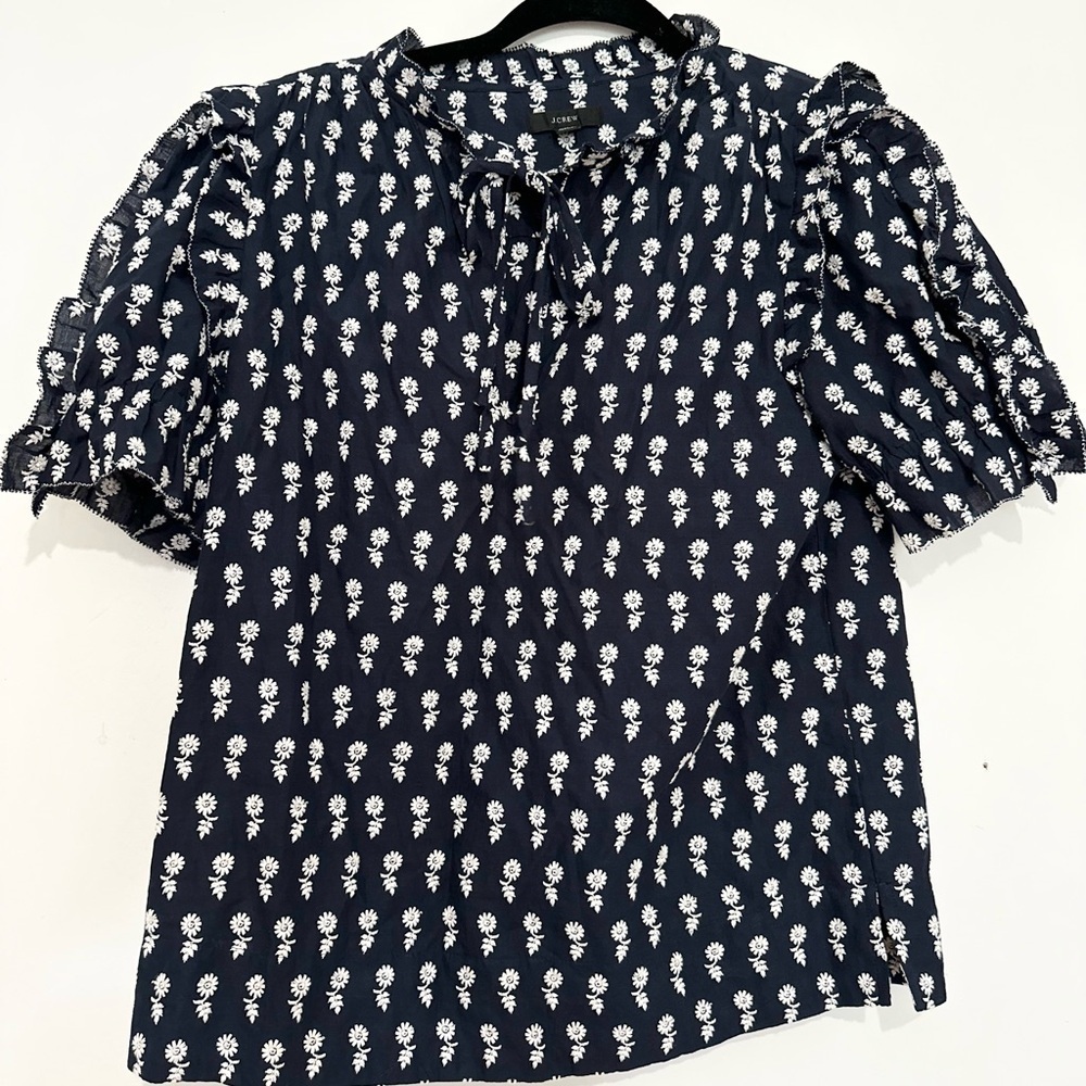 J crew blouse size XS fall dark colors modest office job ruffles girly boho